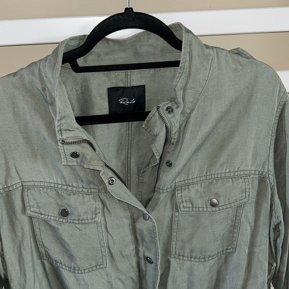 Rails Jacket Collins Olive Green Full Zip Snap Military Utility Linen Blend - Picture 2 of 15